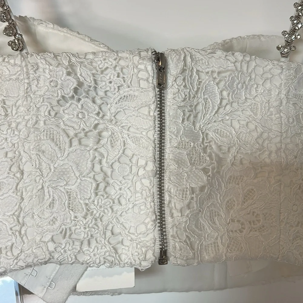 Self-Portrait Floral Corded Lace Diamante Crop Top (0) - Picture 7 of 15